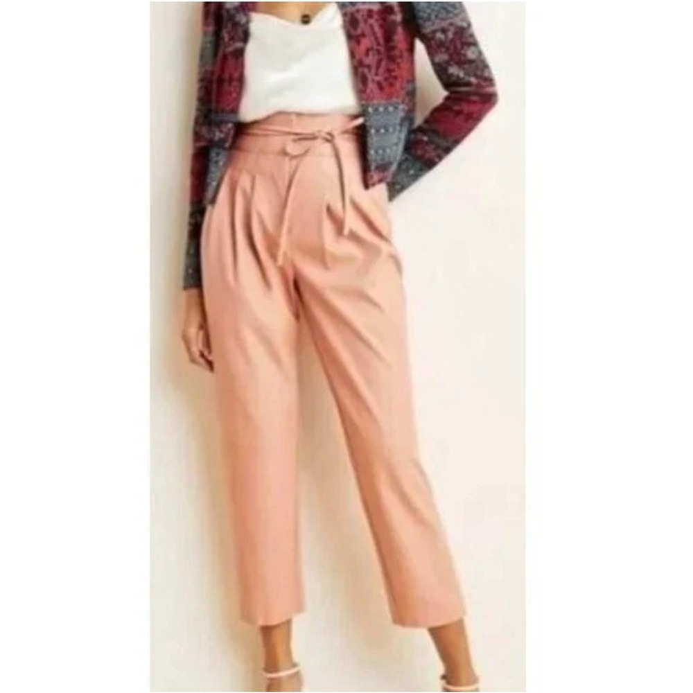 Anthropologie Blank NYC Faux Leather Pants 32 Paperbag Tie Pink Chic‎ Edgy Crop